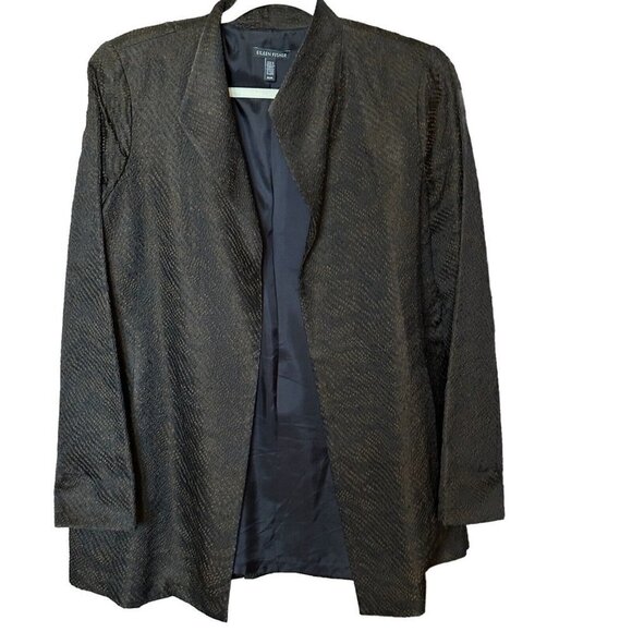 Eileen Fisher Dress Jacket Open Front Textured‎ Silk Blend Brown Black Sz M VTG - Picture 1 of 9